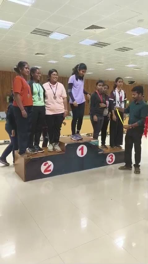 Short clip of the medal ceremony, with Brahmitha G and her team on the top step of the podium